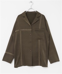 沙典緞寬鬆襯衫(可成套搭配)(深卡其綠-one-其他綠色)