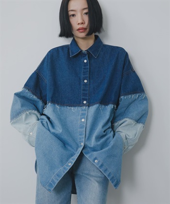 拼接寬版牛仔襯衫
