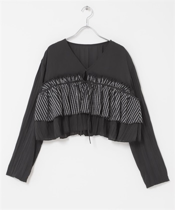 荷葉邊層次罩衫(黑色-one-BLACK)