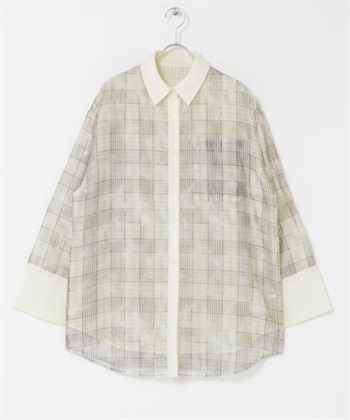 透膚格紋層次襯衫(象牙白-one-其他白色)