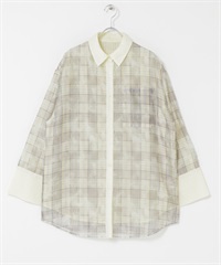 透膚格紋層次襯衫(象牙白-one-其他白色)