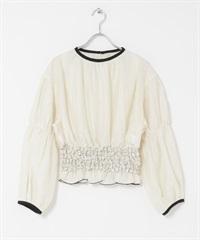 爆米花抽皺罩衫(象牙白-one-IVORY)