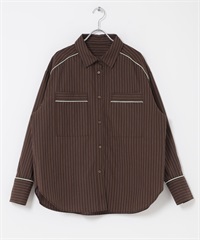 直條紋寬版襯衫(棕色-one-BROWN)