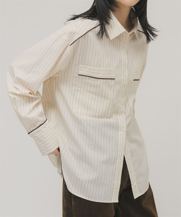 直條紋寬版襯衫