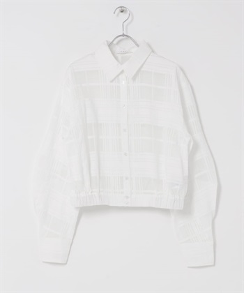 透膚格紋短版襯衫(米色-one-OFF WHITE)