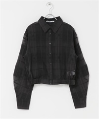 透膚格紋短版襯衫(黑色-one-BLACK)