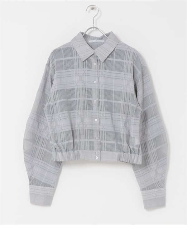 透膚格紋短版襯衫(淺灰色-one-LIGHT GRAY)
