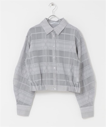 透膚格紋短版襯衫(淺灰色-one-LIGHT GRAY)