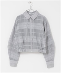 透膚格紋短版襯衫(淺灰色-one-LIGHT GRAY)