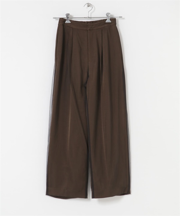 緞紋薄紗長褲(棕色-36-BROWN)
