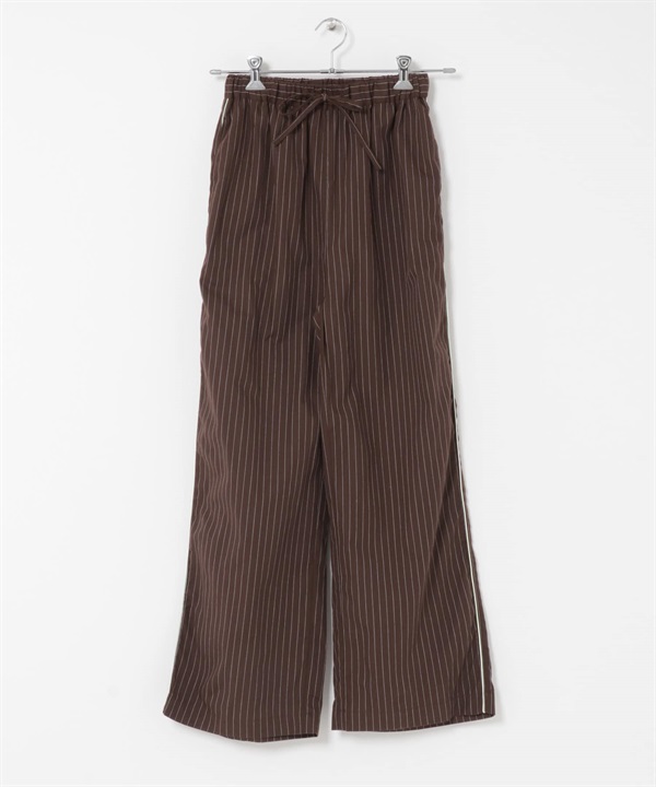 直條紋輕便長褲(棕色-one-BROWN)