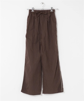 直條紋輕便長褲(棕色-one-BROWN)