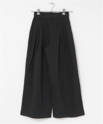 打褶設計斜紋長褲(黑色-one-BLACK)