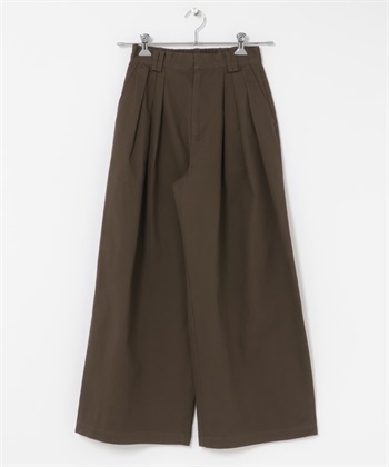 打褶設計斜紋長褲(棕色-one-BROWN)