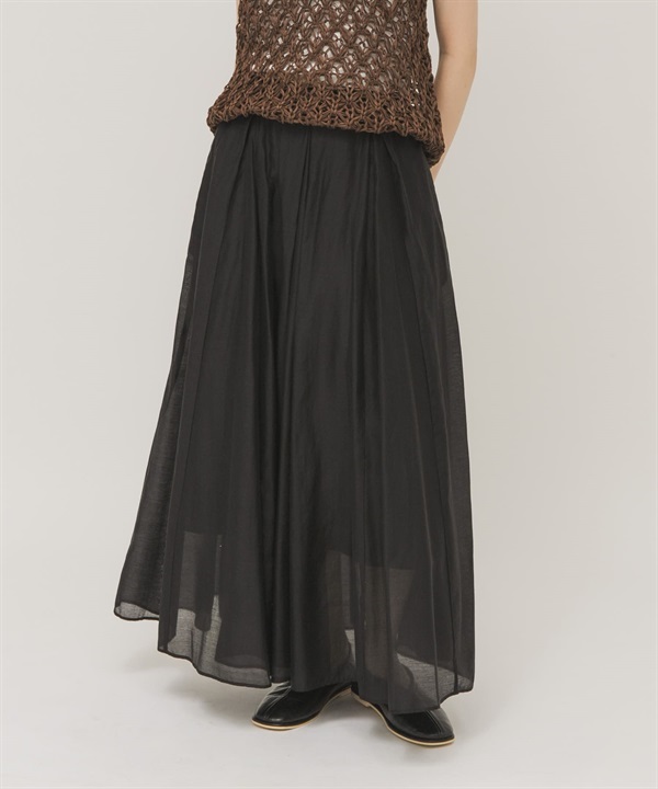 打褶透膚傘狀裙