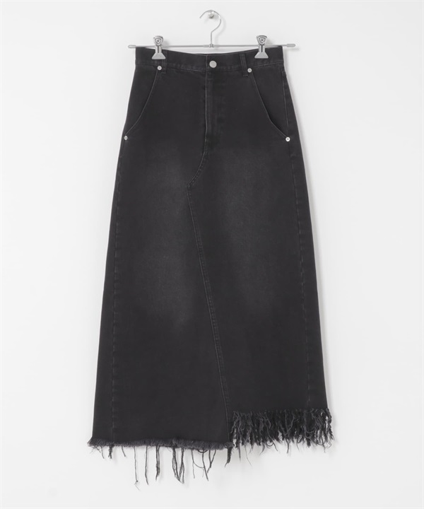 不對稱流蘇設計牛仔裙(黑色-one-BLACK)