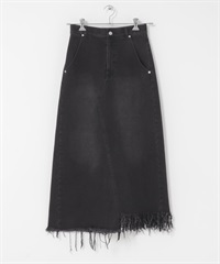 不對稱流蘇設計牛仔裙(黑色-one-BLACK)