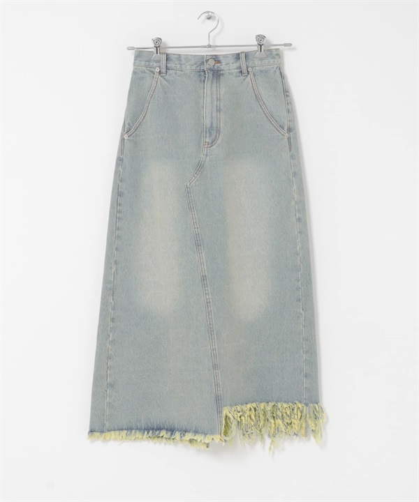 不對稱流蘇設計牛仔裙(淺藍色-one-LIGHT BLUE)