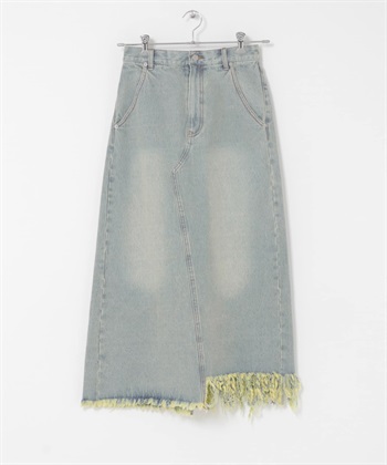 不對稱流蘇設計牛仔裙(淺藍色-one-LIGHT BLUE)