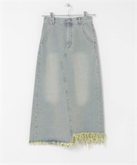 不對稱流蘇設計牛仔裙(淺藍色-one-LIGHT BLUE)