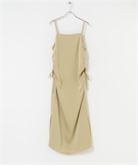 抽繩設計細肩帶洋裝(膚色-one-BEIGE)