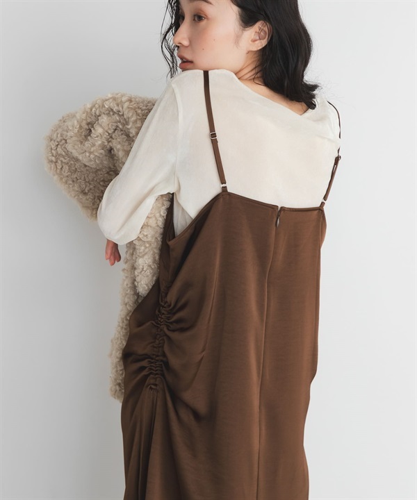 抽繩設計細肩帶洋裝