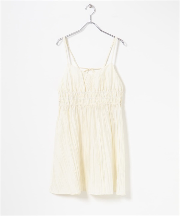 抽褶細肩帶迷你洋裝(象牙白-one-IVORY)