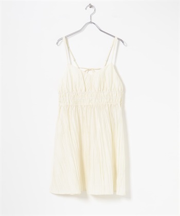 抽褶細肩帶迷你洋裝(象牙白-one-IVORY)