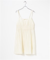 抽褶細肩帶迷你洋裝(象牙白-one-IVORY)