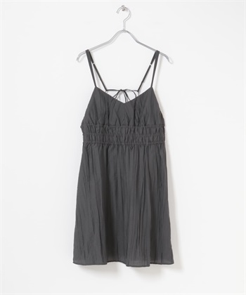 抽褶細肩帶迷你洋裝(炭灰色-one-CHARCOAL GRAY)