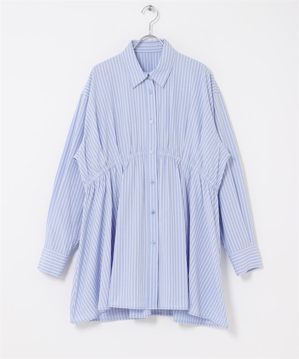 不對稱碎褶打褶迷你洋裝(淺藍色-one-其他藍色)