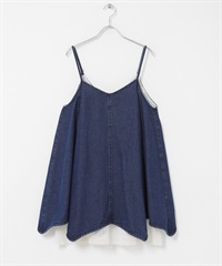 網狀層次牛仔細肩帶洋裝(藍色-one-BLUE)