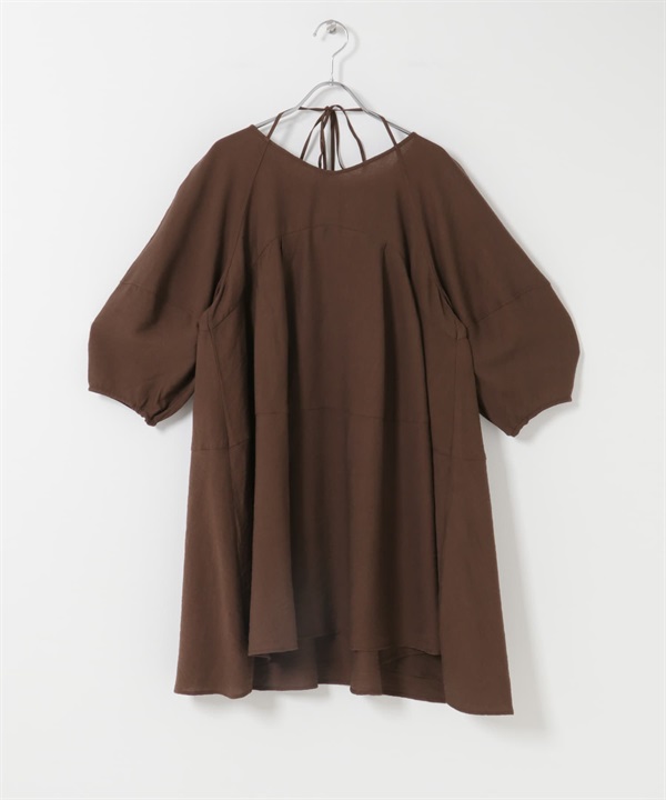 綁帶設計迷你洋裝(棕色-one-BROWN)