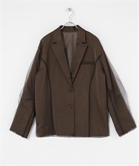 緞紋薄紗西裝外套(棕色-one-BROWN)
