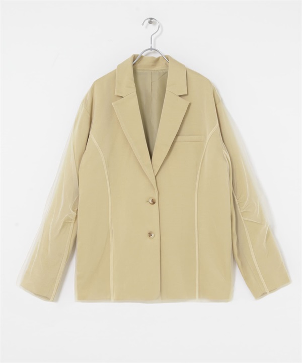 緞紋薄紗西裝外套(膚色-one-BEIGE)