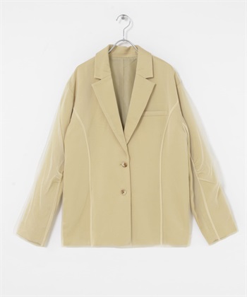 緞紋薄紗西裝外套(膚色-one-BEIGE)