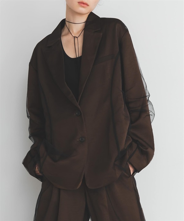 緞紋薄紗西裝外套