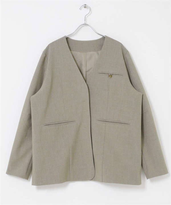 無領設計西裝外套(可成套搭配)(苔蘚灰-one-其他灰色)