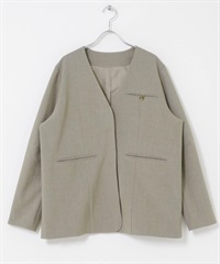 無領設計西裝外套(可成套搭配)(苔蘚灰-one-其他灰色)