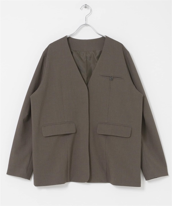 無領設計西裝外套(可成套搭配)(棕色-one-其他棕色)