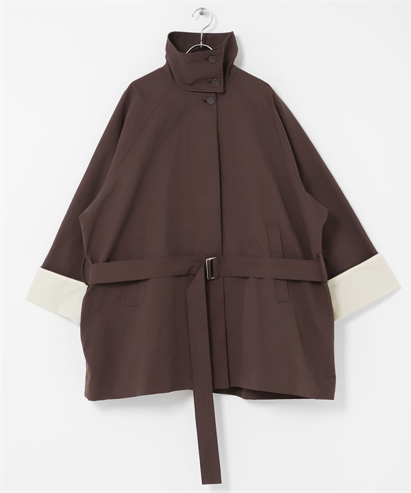 傘狀線條寬版大衣(棕色-one-BROWN)