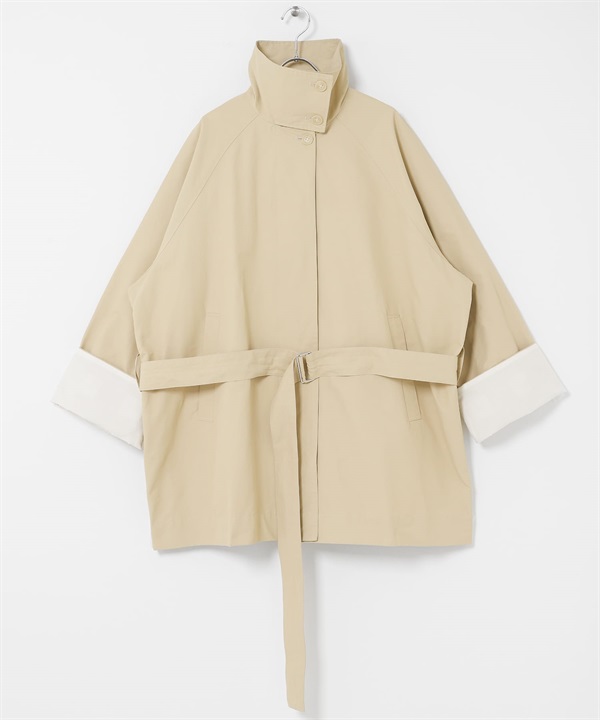 傘狀線條寬版大衣(膚色-one-BEIGE)