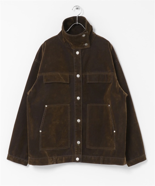 高領牛仔外套(棕色-one-BROWN)