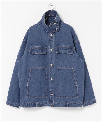 高領牛仔外套(藍色-one-BLUE)
