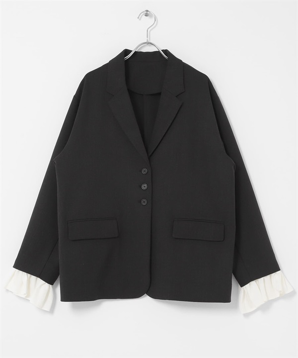 荷葉邊袖口西裝外套(可成套搭配)(炭灰色-one-CHARCOAL GRAY)