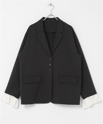 荷葉邊袖口西裝外套(可成套搭配)(炭灰色-one-CHARCOAL GRAY)