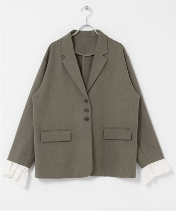 荷葉邊袖口西裝外套(可成套搭配)(苔蘚灰-one-其他灰色)