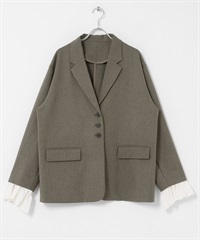 荷葉邊袖口西裝外套(可成套搭配)(苔蘚灰-one-其他灰色)