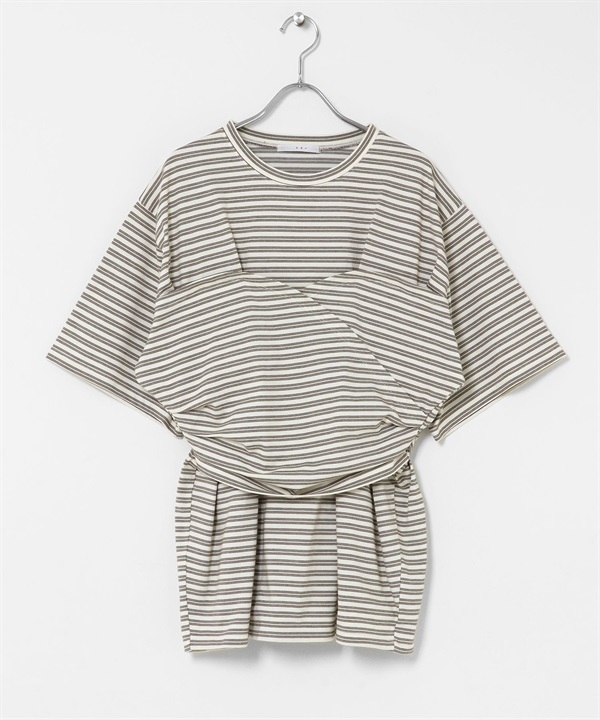 背心設計寬版橫紋T恤(象牙白x棕色-one-其他白色)