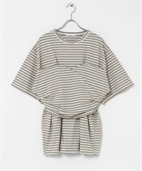 背心設計寬版橫紋T恤(象牙白x棕色-one-其他白色)